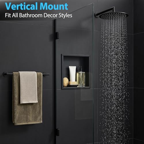 304 Stainless Steel Shower Niche 12” x 12” for Bathroom Storage | Waterproof Matte Black Recessed Shower Niche No Tile Needed with 2-Tier Shelves - size: 12 x 12 inch