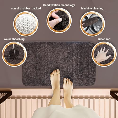 Shower Curtain Sets with Rugs and Adjustable Toilet Seat Cover | 4 Pcs Brown Bathroom Sets with Shower Curtain and Rugs and Microfiber Toilet Lid Cover - color: Brown