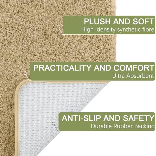 AROGAN Luxury Bathroom Rugs, Thick Soft Non Slip Bath Mat, 24x17 Inch Beige | Absorbent Microfiber Rubber Backing, Quick Dry Bathroom Mat Shower Mat, Machine Washable Plush Carpets - color: Beige, size: 1'5" X 2' (24" X 17")