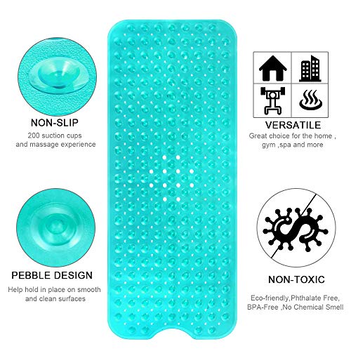 YINENN Bath and Shower Safety Mats 40x16 inch, Non Slip with Suction Cups for Bathroom Stall and Tub Floor, Extra Large and Machine Washable, Drain Holes Keep Bathtub Clean, Green - color: Green