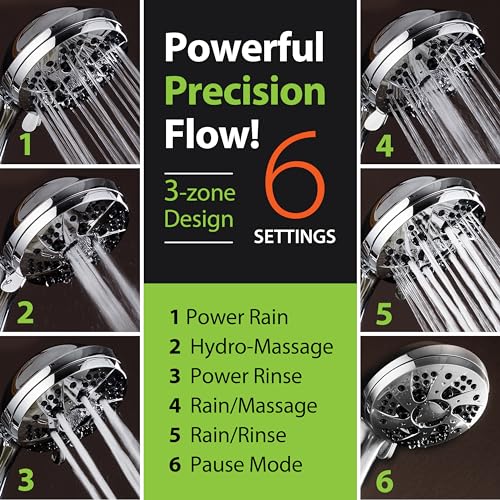 AquaDance High Pressure 6-Setting 3.5" Chrome Face Handheld Shower with Hose for the Ultimate Shower Experience! Officially Independently Tested to Meet Strict US Quality & Performance Standards! | Anti-clog Jets, Premium Stainless Steel Hose & Adjustable