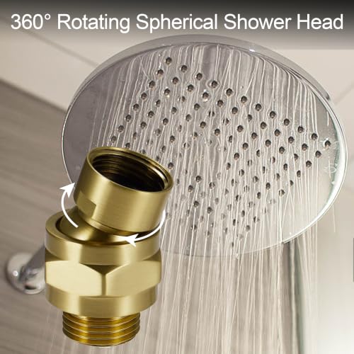Shower Head Swivel Ball Adapter: Adjustable Pivot Ball to Adjust Showerhead Angle, Solid Brass Shower Arm Connector Extension Component (Gold) - color: Gold