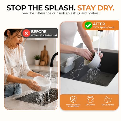 MACMED Silicone Sink Splash Guard with Sponge Holder for Kitchen Sink,19.5" | Water Splash Guard for Kitchen Sink, Faucet, Bathroom Tubs & Countertop Protector – Water Backsplash Guard - Grey Color