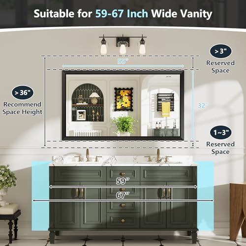 55x32 Inch Black Bathroom Mirror for Wall, Beveled Framed Rectangle Bathroom Vanity Mirrors for Over Sink, Bedroom, Living Room, Entryway, Anti-Rust, HD Tempered Glass, Horizontally/Vertically - size: 55"L x 32"W