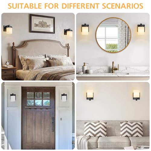 4.72 Inches Bathroom Vanity Lights, 1-Light Black Bathroom Llight Fixtures Over Mirror with Milky White Square Glass Shade, Modern Farmhouse Bathroom Wall Lamp, Wall Sconces Set of Two - color: Black, size: 4.7 Inch : 1-light