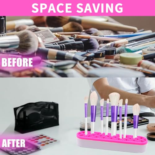 1Pcs Makeup Brushes Holder Silicone Make Up Brush Holder (Rose Red) - color: Rose Red