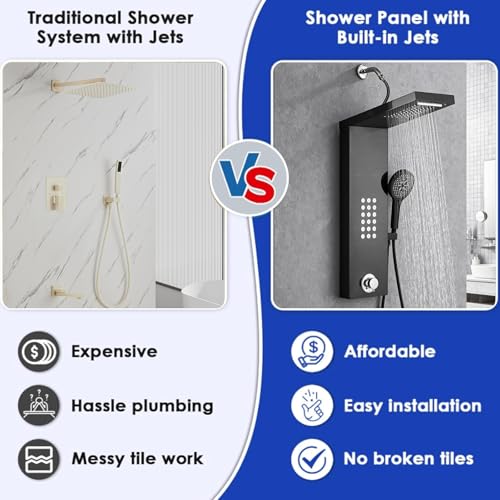 Shower Panel Tower System,Rain Shower Head Rainfall | Waterfall Shower,Handheld High Pressure Rain Massage System(Black) - color: Black, style: Normal