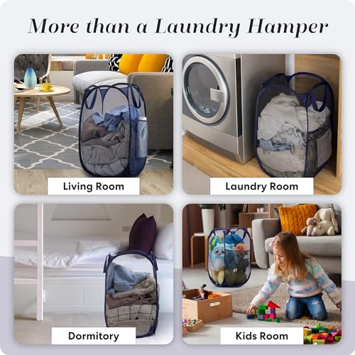 Handy Laundry Collapsible Mesh Foldable Hamper 14" x 14' x 24" Navy Blue - color: Blue