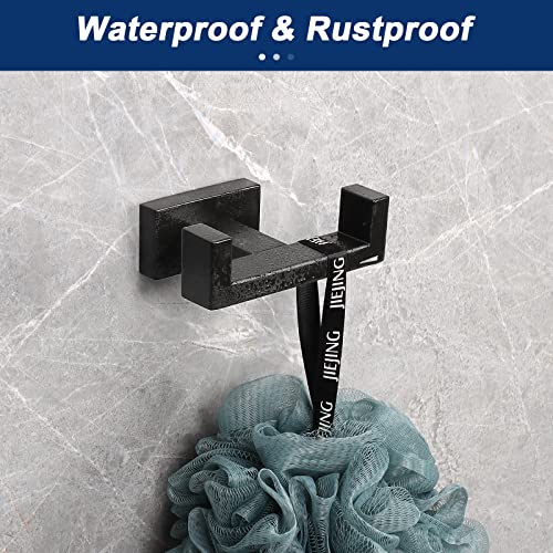 NearMoon Bath Double Towel Hook- SUS304 Stainless Steel Square Robe Towel Holder, Heavy Duty Rustproof Double Coat Hook for Bathroom Livingroom Kitchen Wall Mounted, 2 Pack (Matte Black) - color: Matte Black