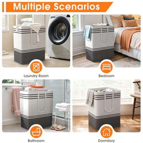 2 Pack Large Home Laundry Basket, Laundry Hamper, Freestanding Waterproof Dirty Clothes Bag, Tall Clothes Hamper - Extended & Reinforced Handles for College Dorm, Family (Light Grey/125L) - size: 2 x 125L