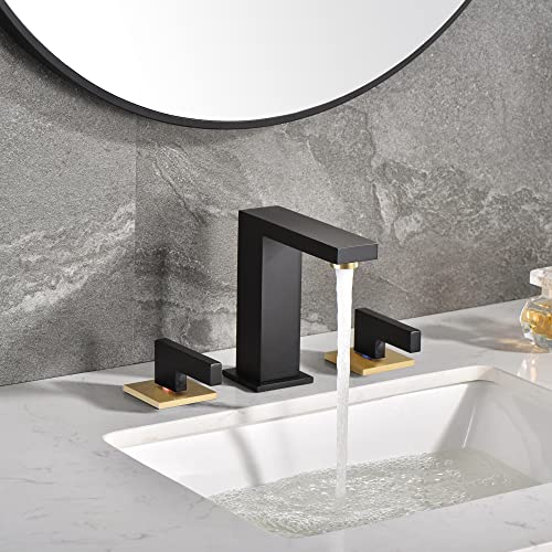 sumerain Widespread 8 inch Bathroom Faucet, Black Bathroom Sink Faucet, 3 Hole Bathroom Faucet - color: Black and Gold