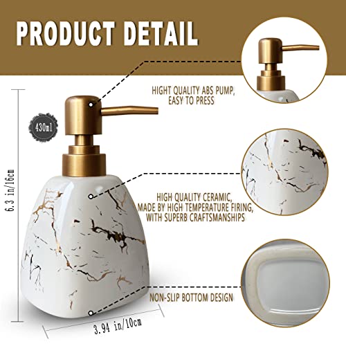Ceramic Soap Dispenser for Bathroom White Soap Dispenser for Kitchen Dish Soap Dispenser with Marble Pattern Liquid Hand Soap Dispenser Pump Bottle (Pyramid White Marble Bottle) - color: Pyramid White Marble Bottle