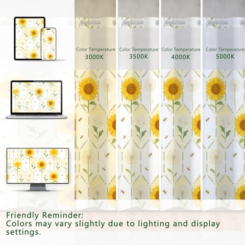 No Hook Shower Curtain with Snap in Liner, Floral Shower Curtain with Sheer Top Window and Weighted Hem, Sunflower and Dandelion Print Farmhouse Shower Curtains for Bathroom, 71" W x 74" L - color: Sunflower and Dandelion