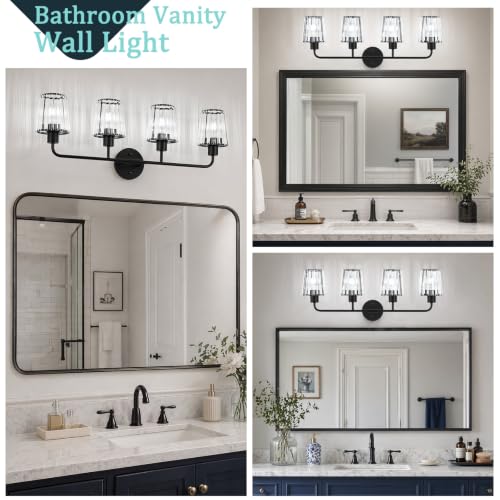 Black Vanity Lights, 4-Light Crystal Bathroom Light Fixtures | Modern Bathroom Vanity Light E26 Wall Light over Mirror (Exclude Bulb) - color: Black, size: 4-Light