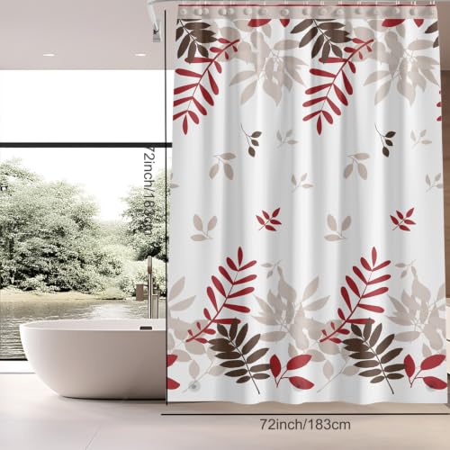 TIKABC Shower Curtain Liner, 4G PEVA Shower Liner, Plastic Waterproof Shower Curtains, 72x72 inch with Grommet Holes 3 Magnetic Weights - color: Red Leaves