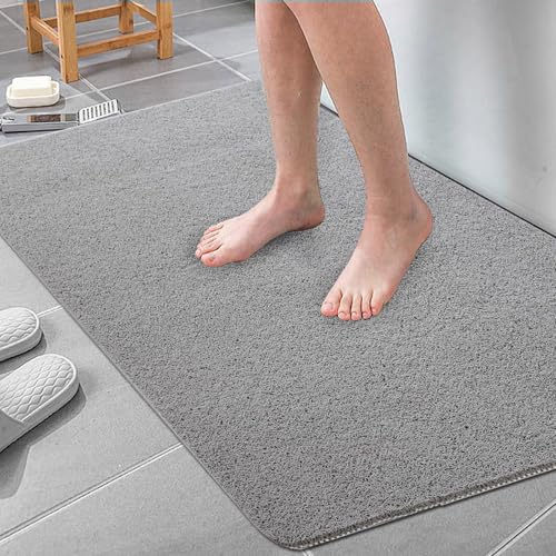 Large Shower Mat, 47"x32" Large Shower Mat Non-Slip, Bathtub Mat Non-Slip, Quick Dry Bathtub Mats Soft PVC Loofah Trimmable Bathroom Rugs, Shower and Wet Areas for Tub and Bathroom,Grey - color: Grey, size: 47" x 32" (Rectangular)