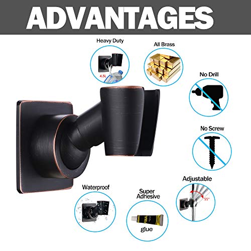 Shower Head Holder Adjustable Handheld Shower Head Bracket Adhesive Shower Wall Mount Holder Brass Shower Wand Holder Oil-Rubbed Bronze, Glue Installation - color: Oil Rubbed Bronze