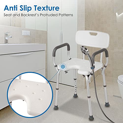 Shower Chair with Arms and Back Heavy Duty 330lbs, Shower Chair for Inside Shower, Shower Seat for Inside Shower Bathroom Chair with Cutout Seat & Cold-Proof Pads, Tools-Free Assembly - color: Blue Pad-standard