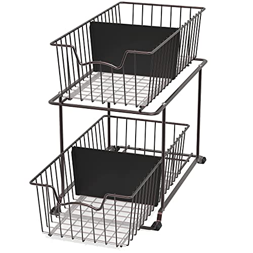SimpleHouseware 2 Tier Cabinet Wire Basket Drawer Organizer, Brown - color: Brown