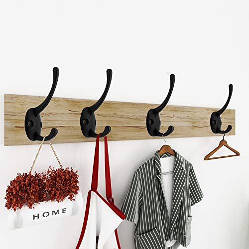 IBosins 12 Pack Black Double Coat Hooks Wall Mounted with 24 Screws | Retro Double Hooks Utility Black Hooks for Coat, Scarf, Bag, Towel, Key, Cap, Cup, Hat - color: Black
