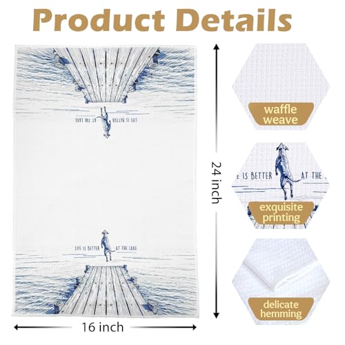 Funny Pitbull Gifts - Summer Lake House Kitchen Decor Set | Pitbull Dog Gifts Waffle Dish Towels, Lake Gifts Hand Towels, Summer Pit Bull Gift Tea Towel, 16×24 Inches Set of 2 - color: Pitbull