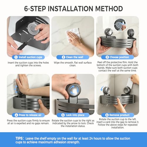 Lekesky Corner Shower Caddy Suction Cups, No Drilling Bathroom Shower Shelf | Aluminum, Rustproof, Suction Cup Can Remove and Reposition, Can hold up to 22 pounds, Also Can hold large shampoo bottles - color: Gunmetal Gray
