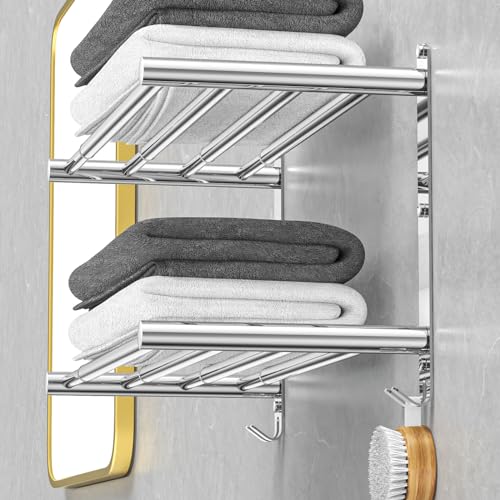 CAXIMSY Adjustable Towel Bar for Bathroom Wall Mount17-30.7inch Adhesive Shower Towel Rack Stainless Steel Bath Towel Holders for Toilet Kitchen Double Towel Hanger (Double Towel Rack)