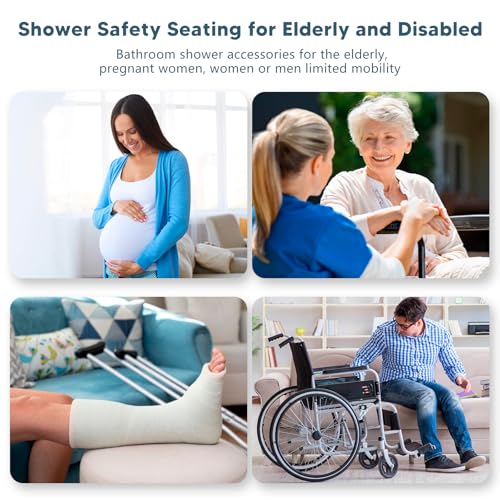 Folding Shower Seat, 16" Foldable Shower Chair Wall Mounted | Shower Seat for Inside Shower, Stainless Steel & Hdps Wood Fold Down Shower Bench for Elderly and Disabled - 400lbs
