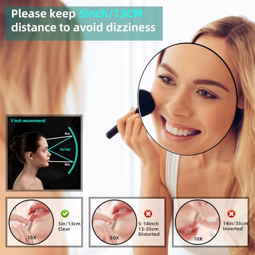 10X Magnifying Mirror with 3 Suction Cups, Large 6inch Round Travel Makeup Mirror with High Magnification, Makeup Mirror with Tweezers Set - color: 10x -Black