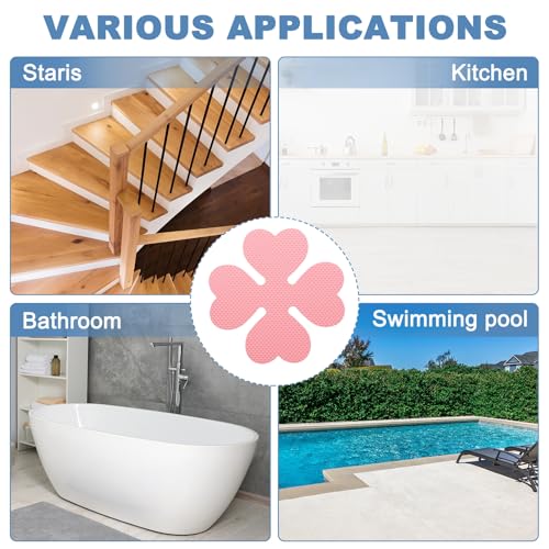 PATIKIL 12 Pcs Non Slip Bathtub Stickers, Anti Slip Shower Stickers with Scraper Bathroom Shower Floor Decals Four Leaf Shape Cute Treads Tubs, Pink - color: Pink