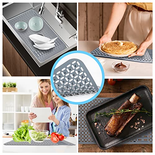 Silicone Sink Mat 26''x14'' Kitchen Sink Protector Mat With DIY Drain Hole, Grey Farmhouse Silicone Sink Mat Protector 1pcs Kitchen Sinks Accessories - style: 26"