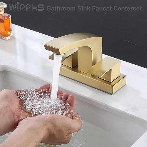 2 Hole Bathroom Sink Faucet Centerset Brushed Gold 2 Handle Modern | Stainless Steel Faucet for Bathroom Sink with Pop Up Drain Assembly and cUPC Supply Lines, 4 in Center Set Matte Gold - color: Brushed Gold, size: 4 Inch Centerset