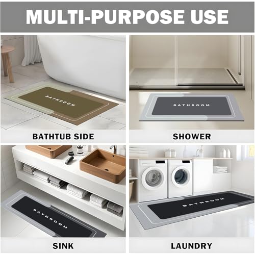 Bath Mat, Quick-Drying Non-Slip Thin Bathroom mat Super Absorbent Bath mats Rug-Bath Mats for Bathroom Floor Bathtub Vanity-Bathmat Bath Rug Easy Care Grey 27.5" x15.7" - color: Grey