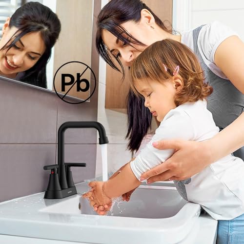 Matte Black 4 inch Centerset Bathroom Faucet for Sink 2-3 Hole | Bathroom Sink Faucet with Pop-up Drain and Supply Lines, Stainless Steel 2-Handle Centerset Faucet for Vanity RV Restroom - color: Matte Black