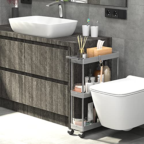 Simple Houseware 3-Tier Slim Rolling Cart w/Handle 5.5" Wx27.5 H, Gray | Storage Cart for Narrow Space (5.5-Inch Wide) Kitchen, Bathroom, Laundry Room - color: Gray