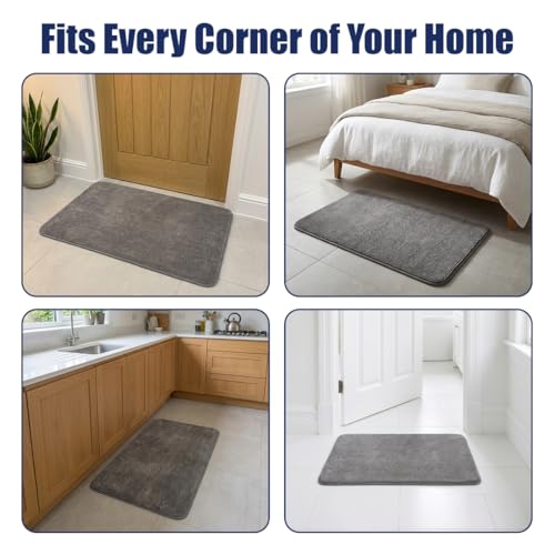 Muddy Mat® CloudStep Bathroom Rugs 2 Piece Set, Non Slip Bath Mats for Bathroom, Absorbent Memory Foam Chenille, Machine Washable Quick Dry Toilet Rug Set, Grey 20"x30" + 20"x20" U-Shaped - color: Grey