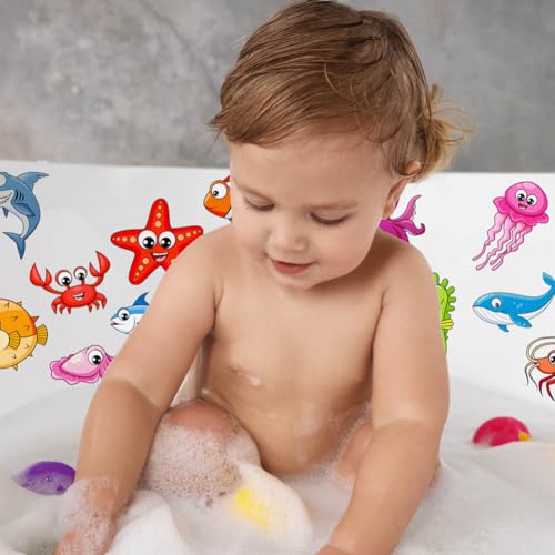 20 Pcs Non Slip Bathtub Stickers Submarine Sea Creature Anti Slip Decals Adhesive Turtle Fish Jellyfish Bathtub Appliques with Scraper for Shower and Bath(Color A) - color: Color a