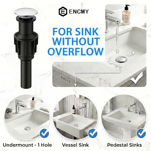 Bathroom Sink Drain Without Overflow- Chrome Pop up Drain for Bathroom Vanity Vessel Sink Drain Stopper - Anti-Clog Pop-up Plastic Drain with Hair Catcher Strainer - color: Chrome