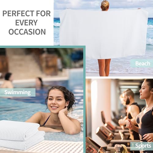 MICROFI New Microfiber Waffle Bath Towels, 2 Pieces, Oversized, Soft, Absorbent, Fast Drying, Lint Free 430 GSM (30''x60''/76cm x 152cm) - color: White