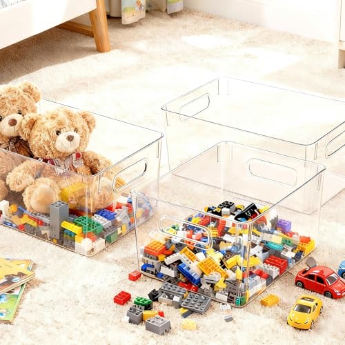 JollyPack Clear Plastic Storage Bins, 4 Pack | Pantry Organizers, Storage with Handles, Clear Storage Containers,Great for Fridge, Kitchen, Cabinet, Bathroom and Office - size: 4pack 11.2"Lx 7.5"W x 6" H