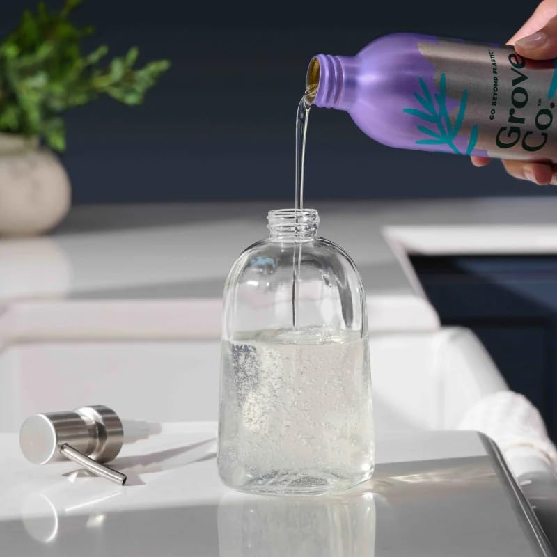 Grove Co. Glass Hand Soap Dispenser with Stainless Steel Pump, 12oz | Glass bottle; Stainless-steel pump; Reusable; Pair with Grove Co. Hand Soap; No Plastic Waste - size: 13.5 Ounce (Pack of 1)