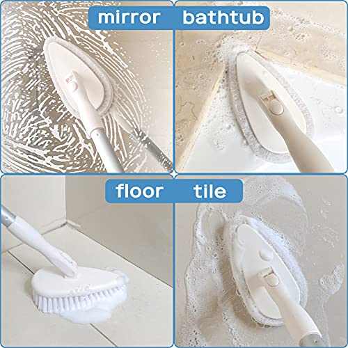 Qaestfy Shower Scrubber Cleaning Brush Combo Bath Tub Tile Cleaner Scrubber Brush with 51'' Adjustable Long Handle Scrub Brush for Bathroom Shower Bathtub Wall Mop Cleaning Scrubbing - color: White