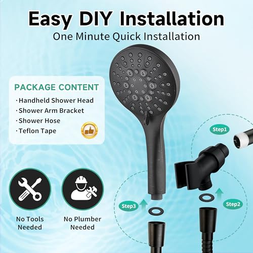 BRIGHT SHOWERS High Pressure Shower Head with Handheld, 9 Spray Settings Showerhead Built in Power Wash to Clean Tub and Pets, Extra Long 69" Hose, Adjustable Bracket, Oil-Rubbed Bronze - color: Oil Rubbed Bronze, style: 2.5 GPM | 9 Modes