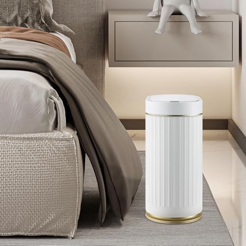 SYNCVIBE Bathroom Trash Can with Lid, 2 Gallon, Motion Sensor | Automatic Garbage Can, 7.5 Liter Smart Trash Bin, Narrow Plastic Wastebasket for Bedroom, Office and Living Room - color: Golden