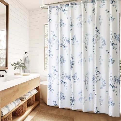 Lino Rosa Navy Blue Small Stall Shower Curtain,Waterproof Fabric Dark Blue and White Nautical Theme Ocean Shower Curtains for Bathroom Set with Hooks 36X72 - color: Blue, size: 36"W x 72"L (Pack of 1)