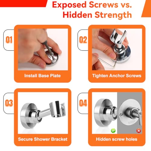 Shower Head Holder All Metal Handheld Shower Wand Bracket Adjustable Handheld Shower Head Holder Wall Mount Shower Wand Bracket Polished Chrome Finish - style: Chrome