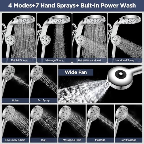 High Pressure Rain Showerhead Combo, 2026 Magnetic Shower Head Set with Detachable 8-Mode Handheld Shower Spray, Adjustable Angle Dual Showerhead System with Built-in Magnetic Docking and Power Jets - color: Chrome