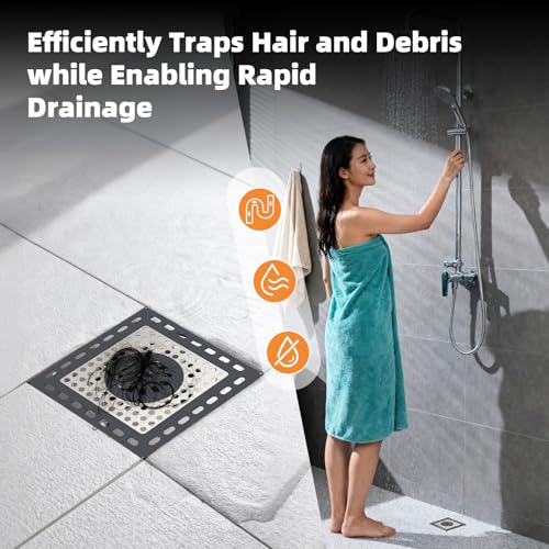 Hibbent Upgraded Shower Drain Hair Catcher for Bathroom Floor 4" Drain, Anti-Clogging Shower Drain Cover, Stainless Steel & Silicone Drain Strainer with Handle, Shower Drain Protector, Dark Grey - color: 4' Dark Grey
