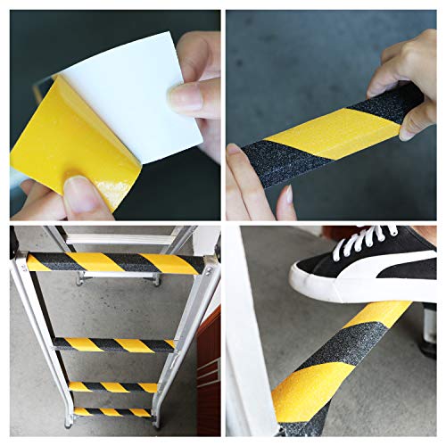 Anti Slip Safety Grip Tape 2 Inch x 60 Ft Heavy Duty Black & Yellow | Waterproof Non Skid Tread for Stairs, Steps, Floors, Staircases, Traction Caution Anti-Slip Strips Indoor/Outdoor Use - size: 2 Inch x 60 Ft