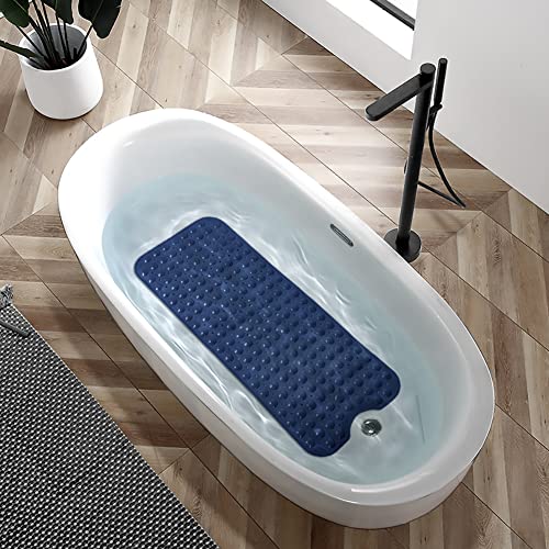 Bathtub and Shower Mats, Extra Long Non-Slip Bath Tub Mat 39 x 16 Inch, Machine Washable Bathmat with Suction Cups & Drain Holes for Bathroom Floor, Navy Blue - color: Navy Blue